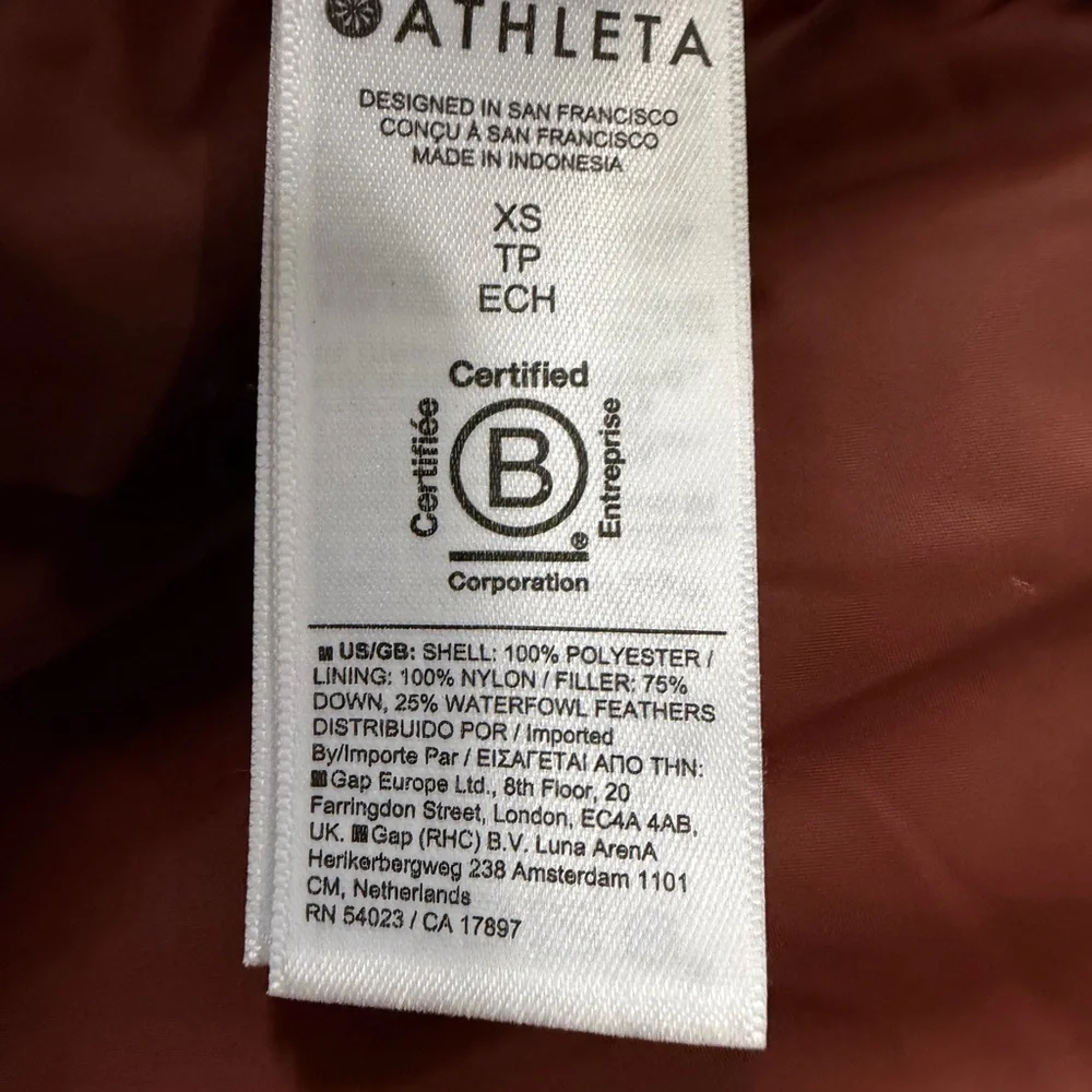 ATHLETA Downtown Puffer Jacket Ancient Mahogany Size XS - Picture 9 of 12
